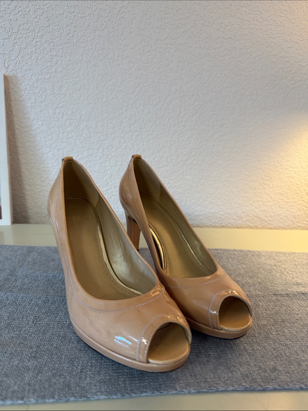 Stuart Weitzman Nude Patent Peep-Toe Pumps